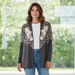 Charter Club Dark Gray Floral Cardigan